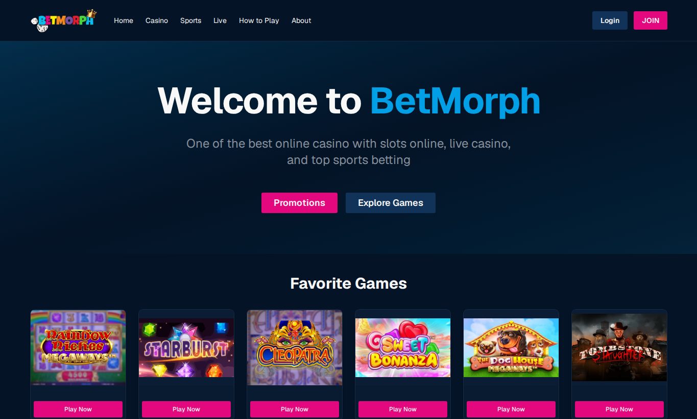 Betmorph homepage screenshot captured from the UK-facing casino site