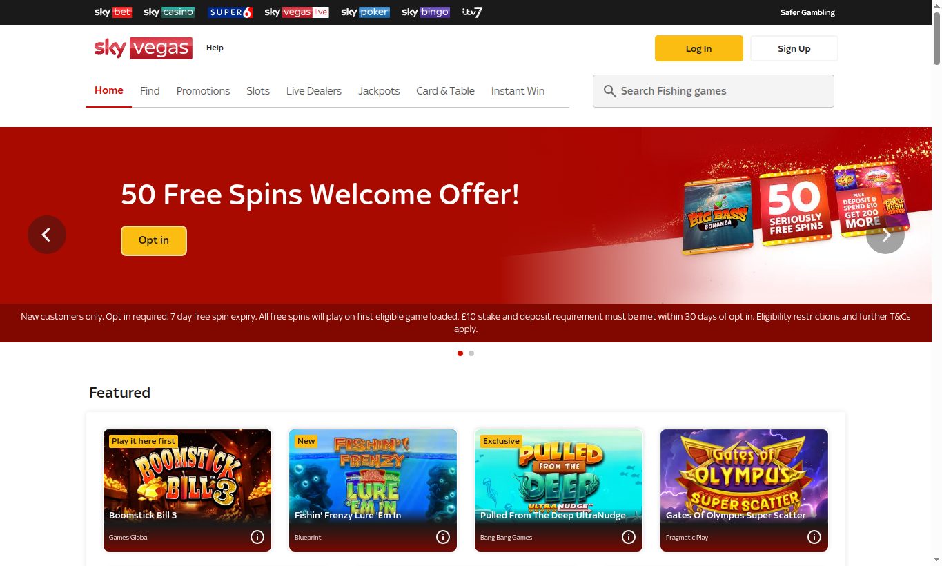Sky Bet Casino homepage screenshot captured from the UK-facing casino site